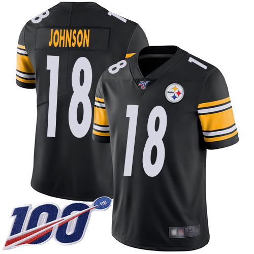 Youth Pittsburgh Steelers Football #18 Limited Black Diontae Johnson Home 100th Season Vapor Untouchable Nike NFL Jersey->youth nfl jersey->Youth Jersey
